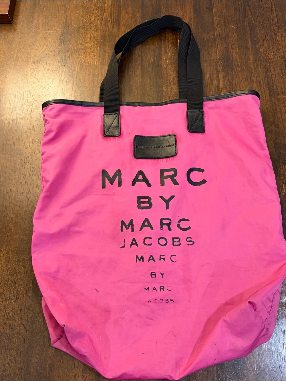 Marc Jacobs Hot Pink Canvas Logo Tote with Black Handles